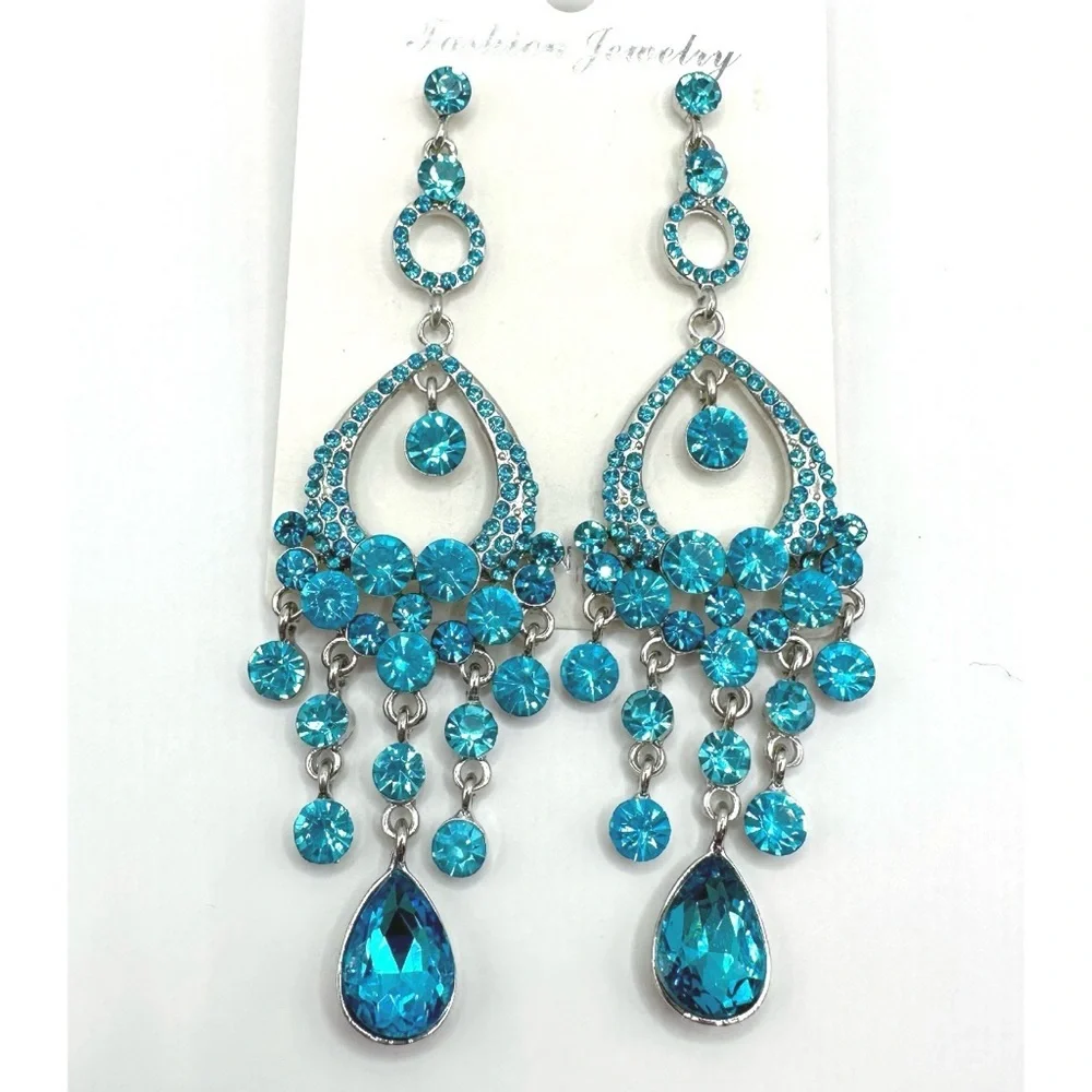 Long Blue Chandelier Earrings   Measurements: 4” in length